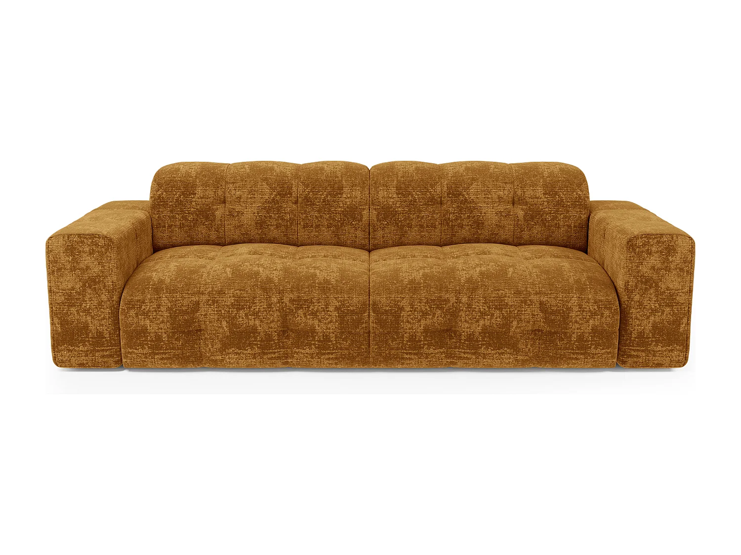 Canapé 4 places velours gaufré moutarde MAEL