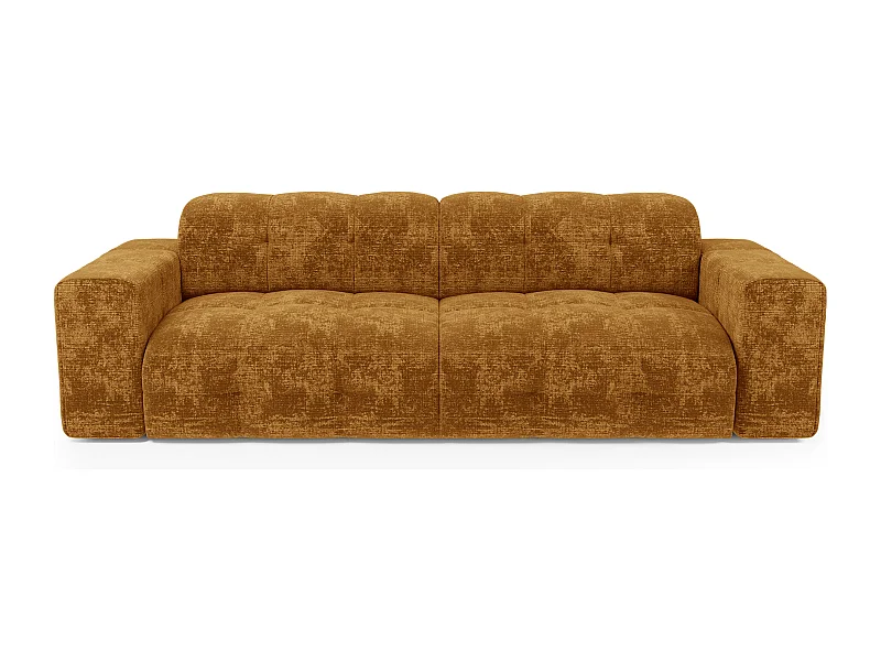 Canapé 4 places velours gaufré moutarde MAEL