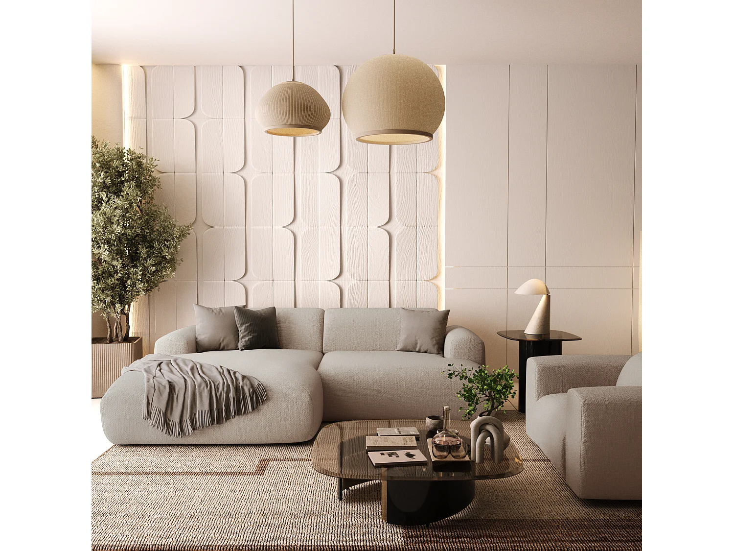 Canapé d'angle gauche 4 places tissu tramé beige 266cm MYRA