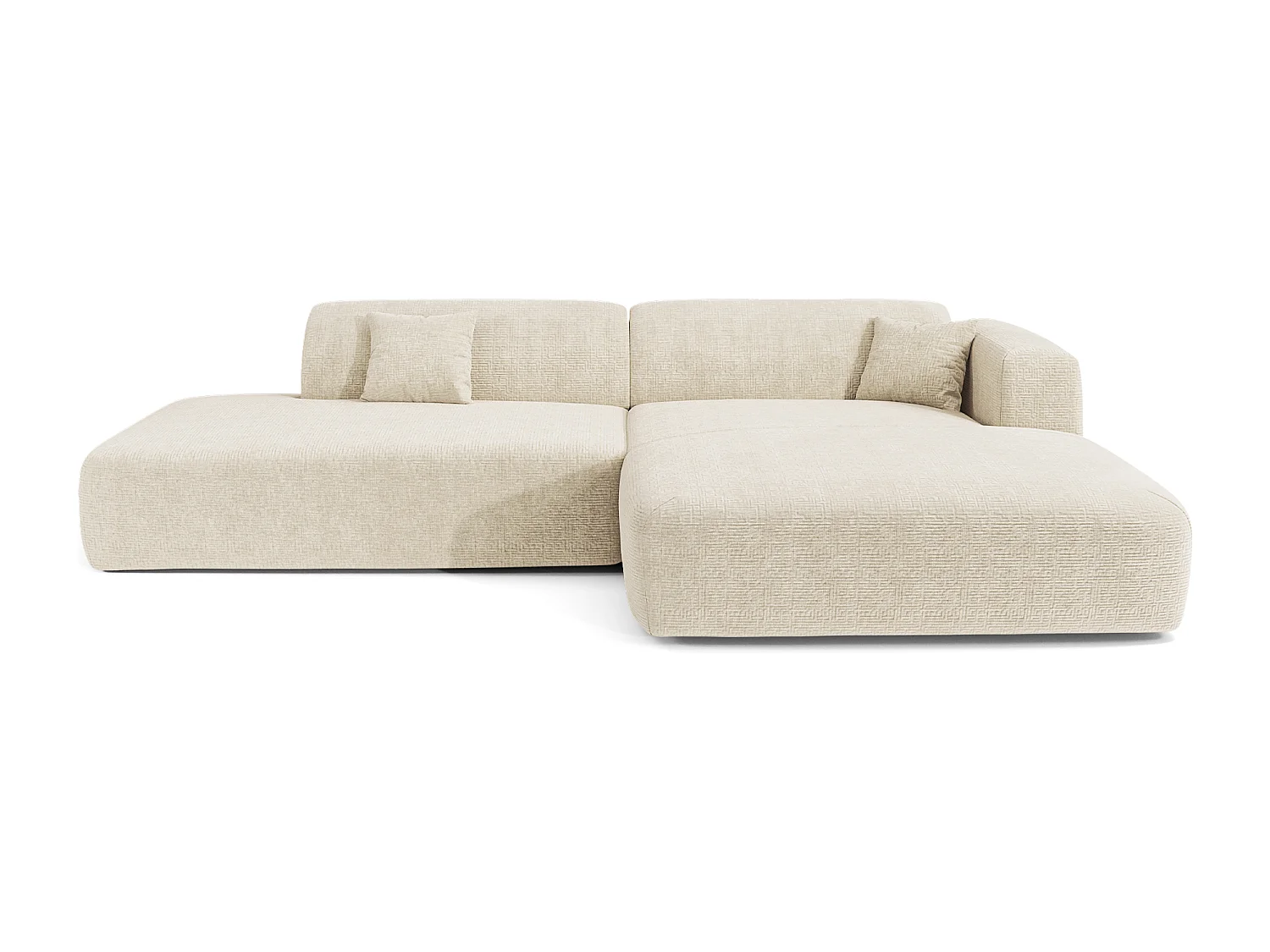 Canapé angle droit ouvert velours à motifs crème 5 places MYRA