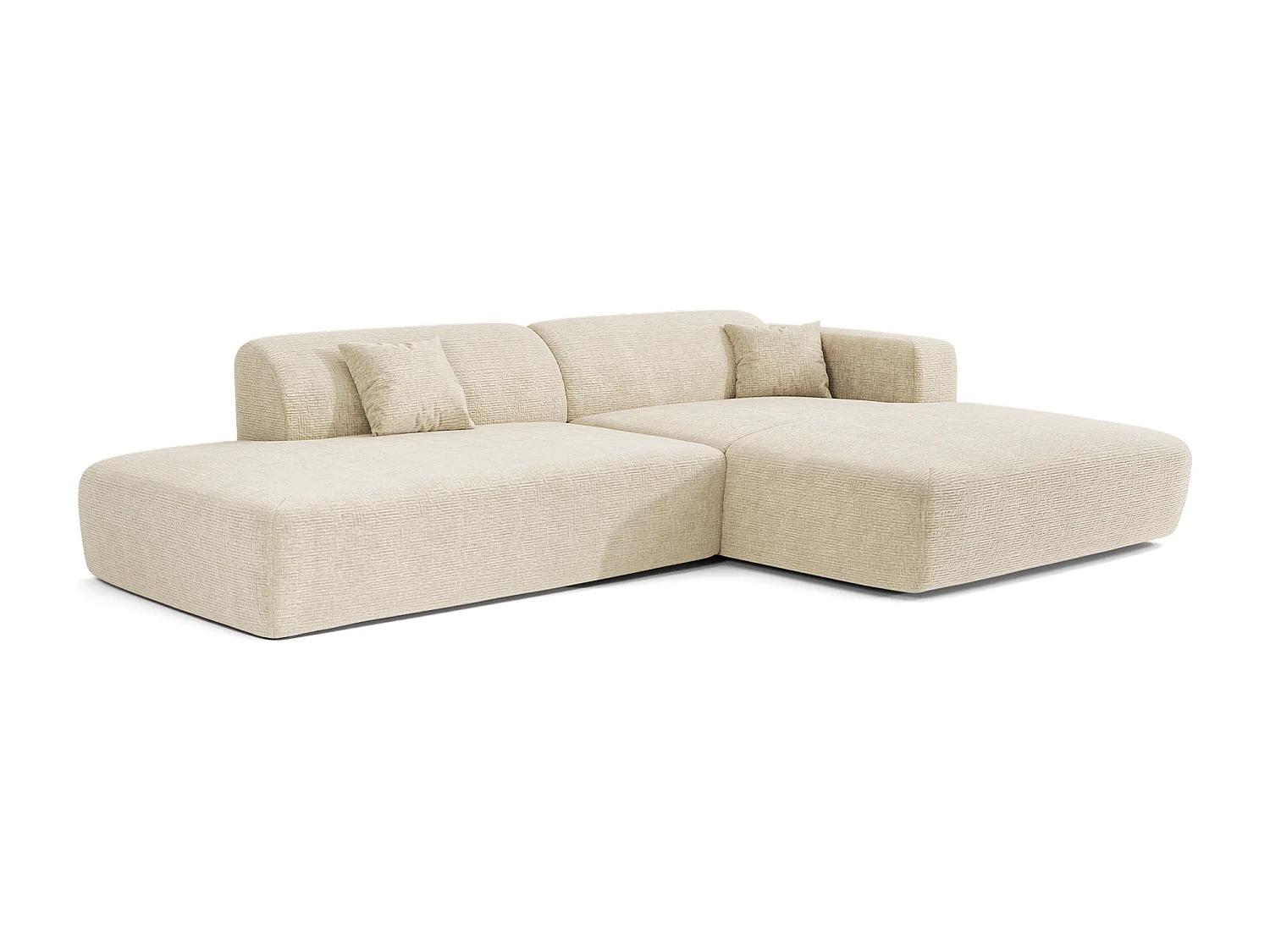 Canapé angle droit ouvert velours à motifs crème 5 places MYRA