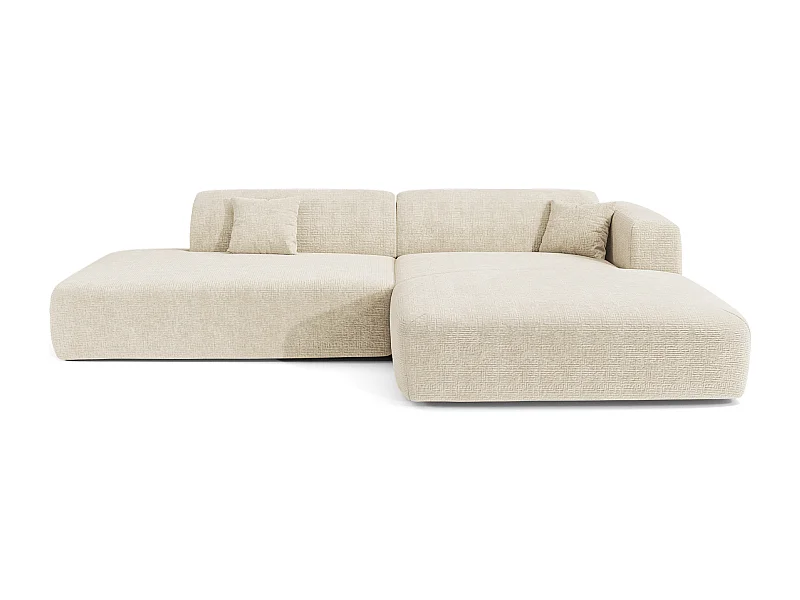 Canapé angle droit ouvert velours à motifs crème 5 places MYRA