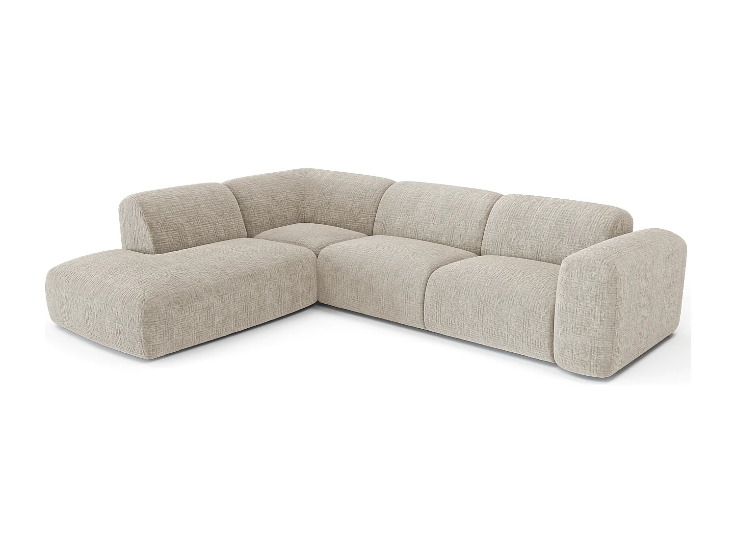 Canapé 5 places grand angle gauche velours à motifs beige MYRA