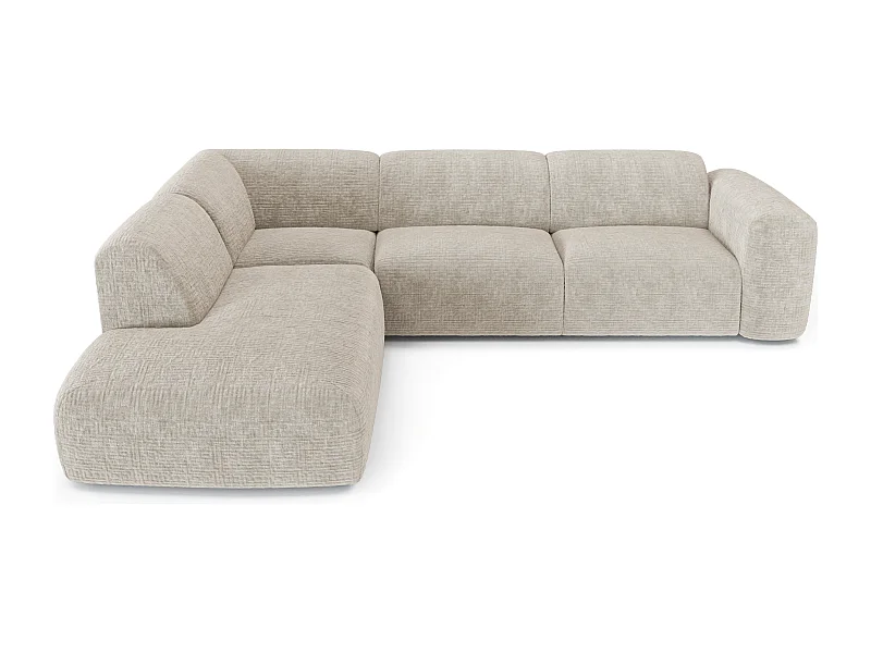 Canapé 5 places grand angle gauche velours à motifs beige MYRA