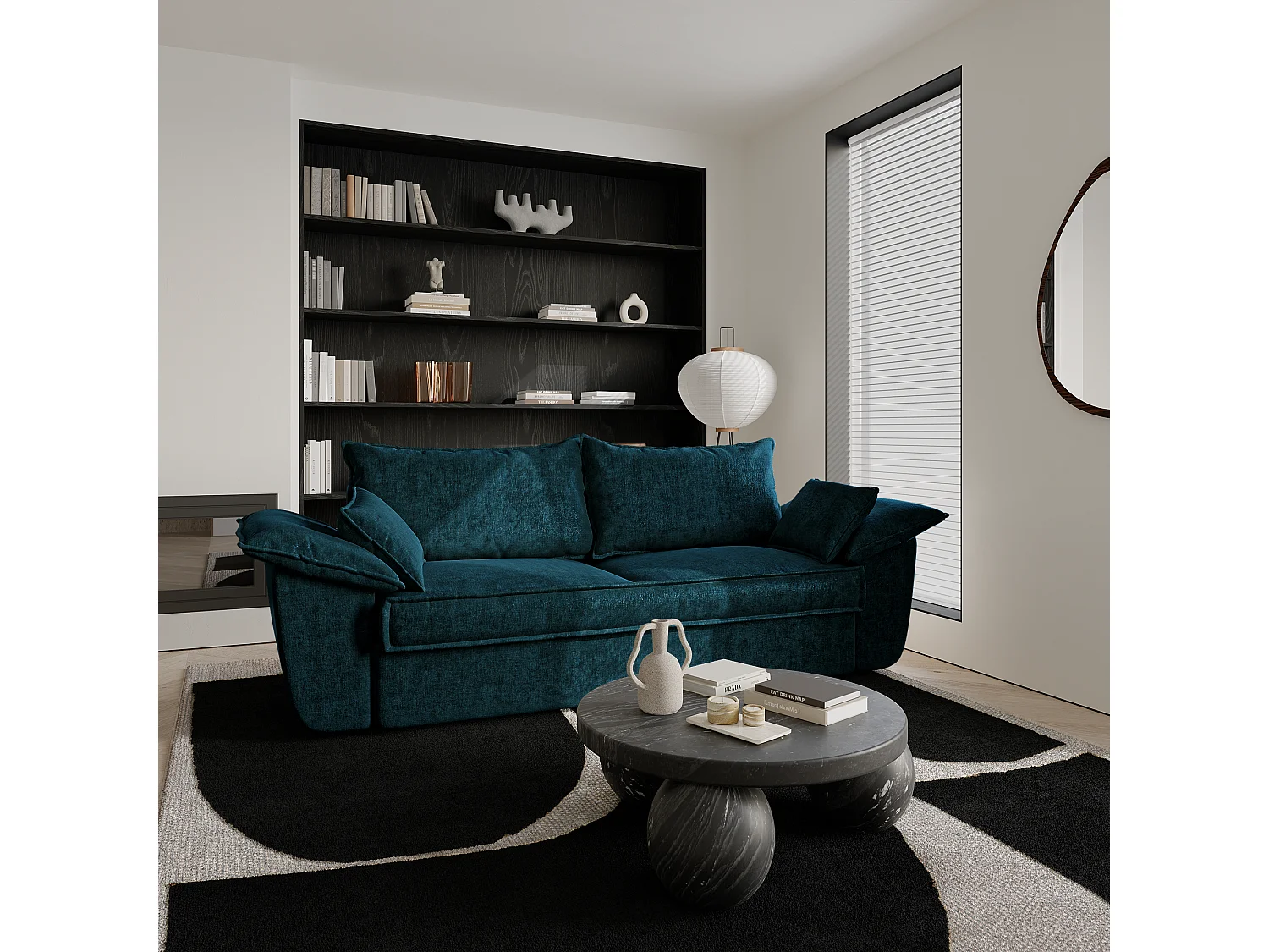 Canapé 3 places velours bleu paon 230cm SASHA