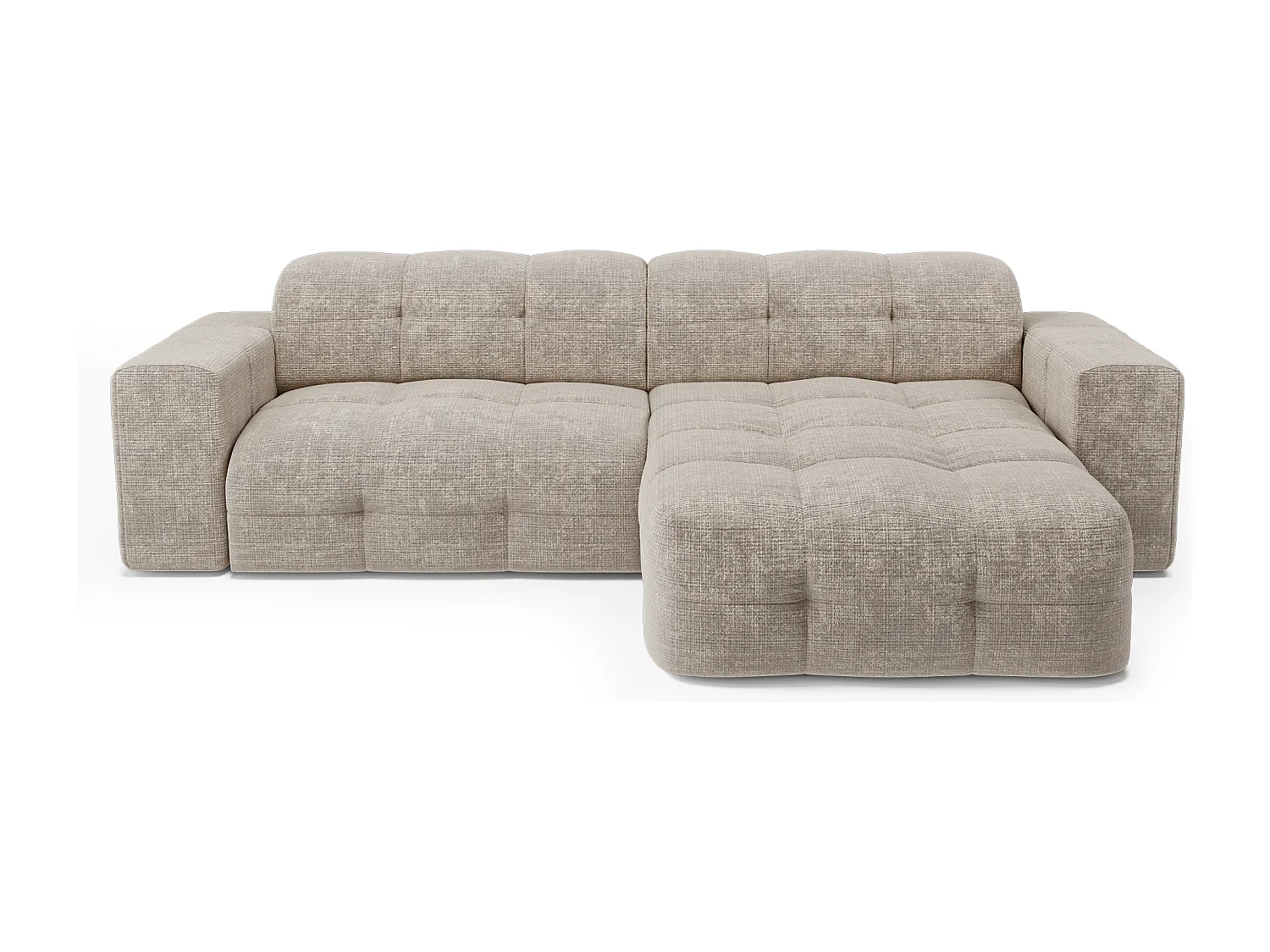 Canapé d'angle droit 5 places velours gaufré beige MAEL