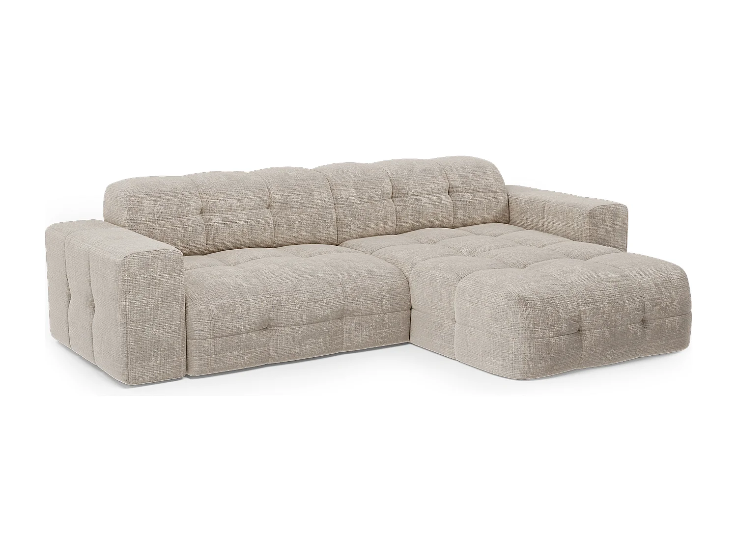 Canapé d'angle droit 5 places velours gaufré beige MAEL