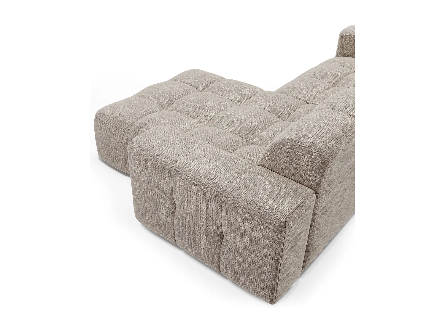 Canapé d'angle droit 5 places velours gaufré beige MAEL