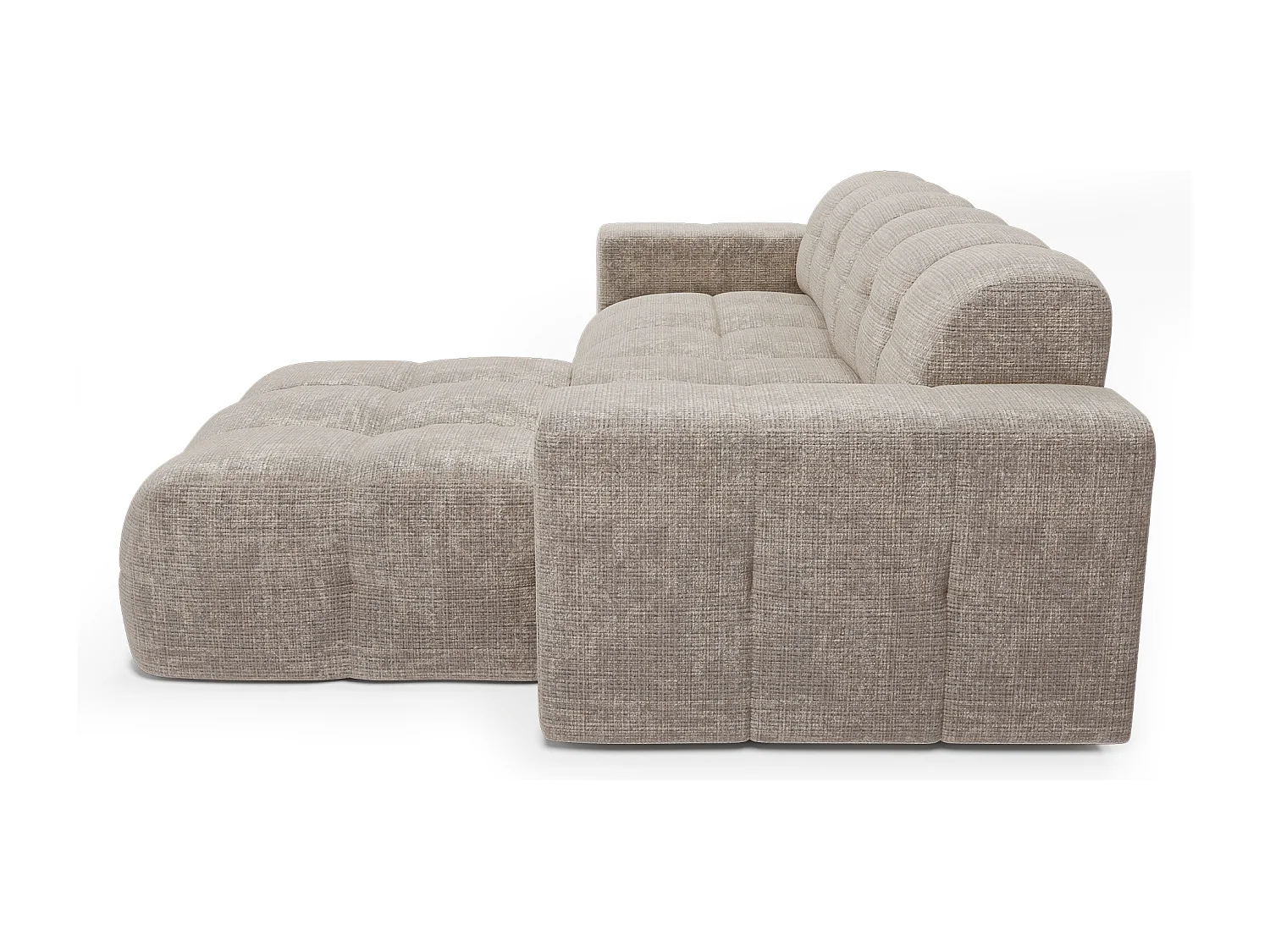 Canapé d'angle droit 5 places velours gaufré beige MAEL