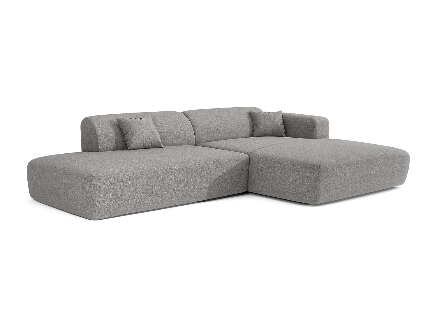 Canapé angle droit ouvert tissu tramé gris clair 5 places MYRA