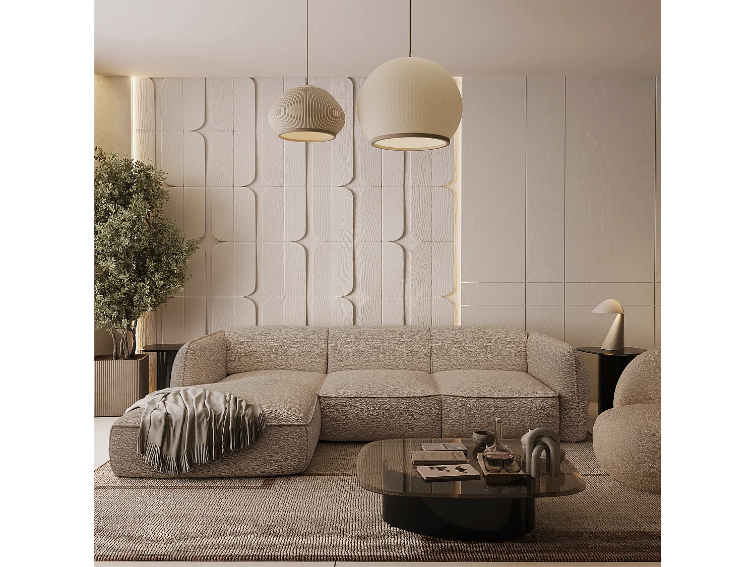 Canapé d'angle gauche bouclette taupe LIVIA