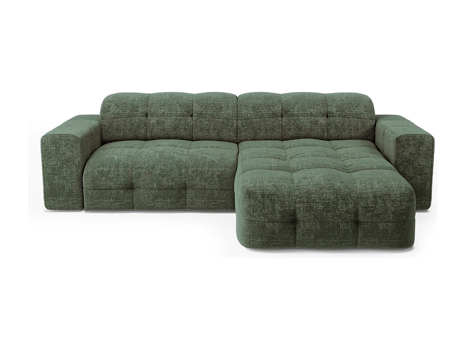 Canapé d'angle droit 5 places velours gaufré vert émeraude MAEL