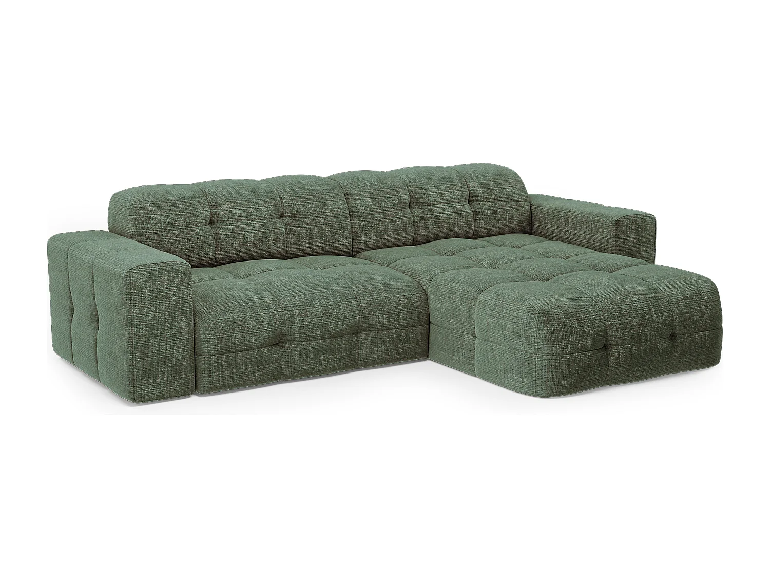 Canapé d'angle droit 5 places velours gaufré vert émeraude MAEL