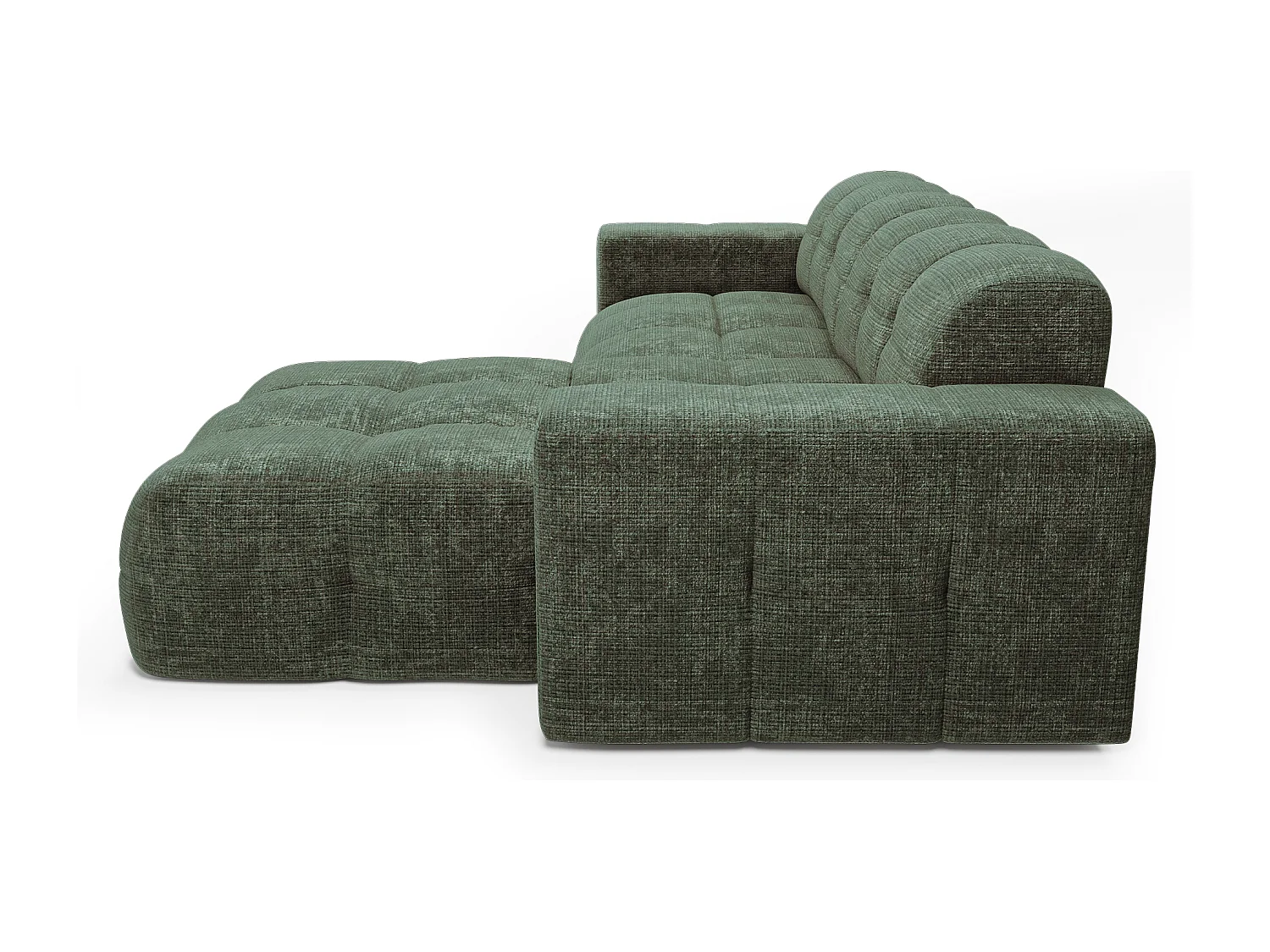 Canapé d'angle droit 5 places velours gaufré vert émeraude MAEL