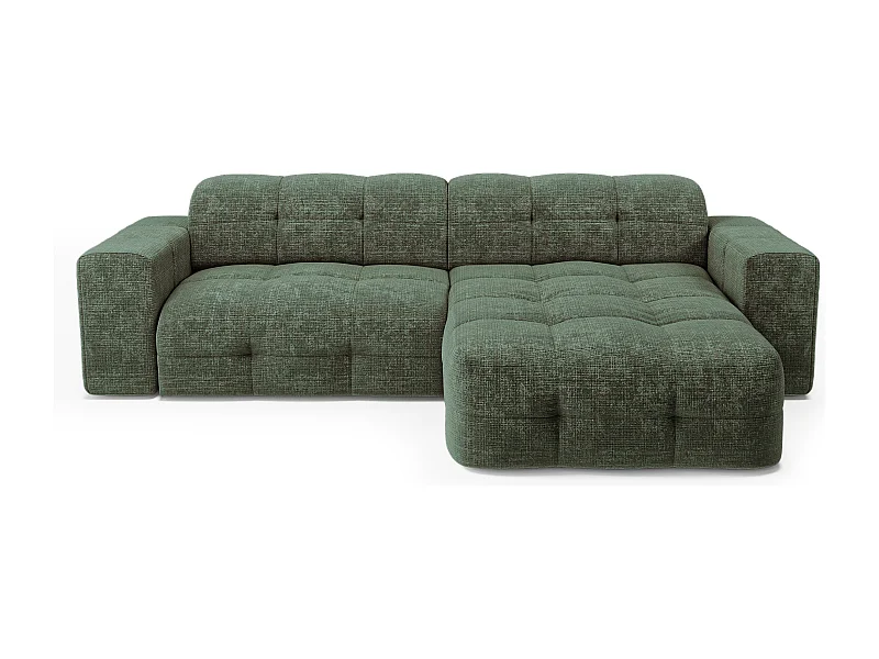 Canapé d'angle droit 5 places velours gaufré vert émeraude MAEL