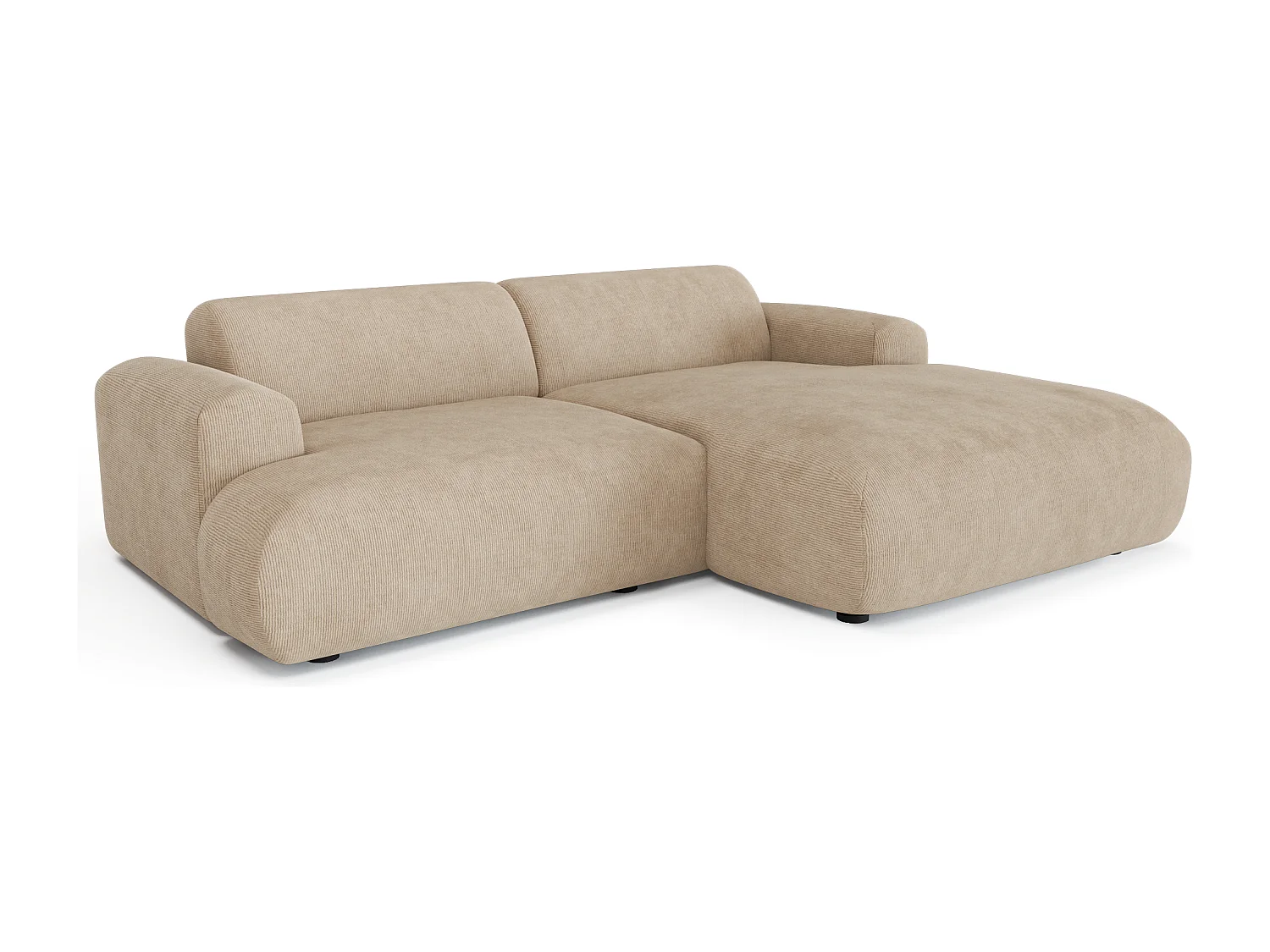 Canapé d'angle droit 4 places velours côtelé beige 266cm MYRA