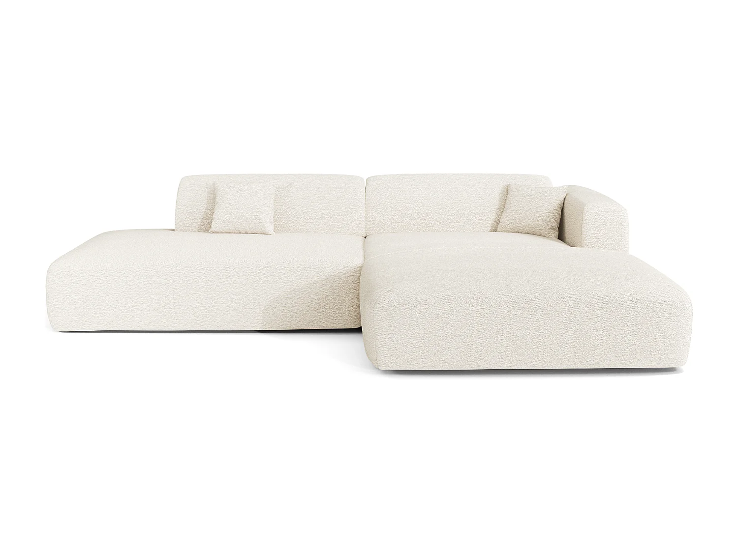 Canapé angle droit ouvert tissu bouclette crème 5 places MYRA