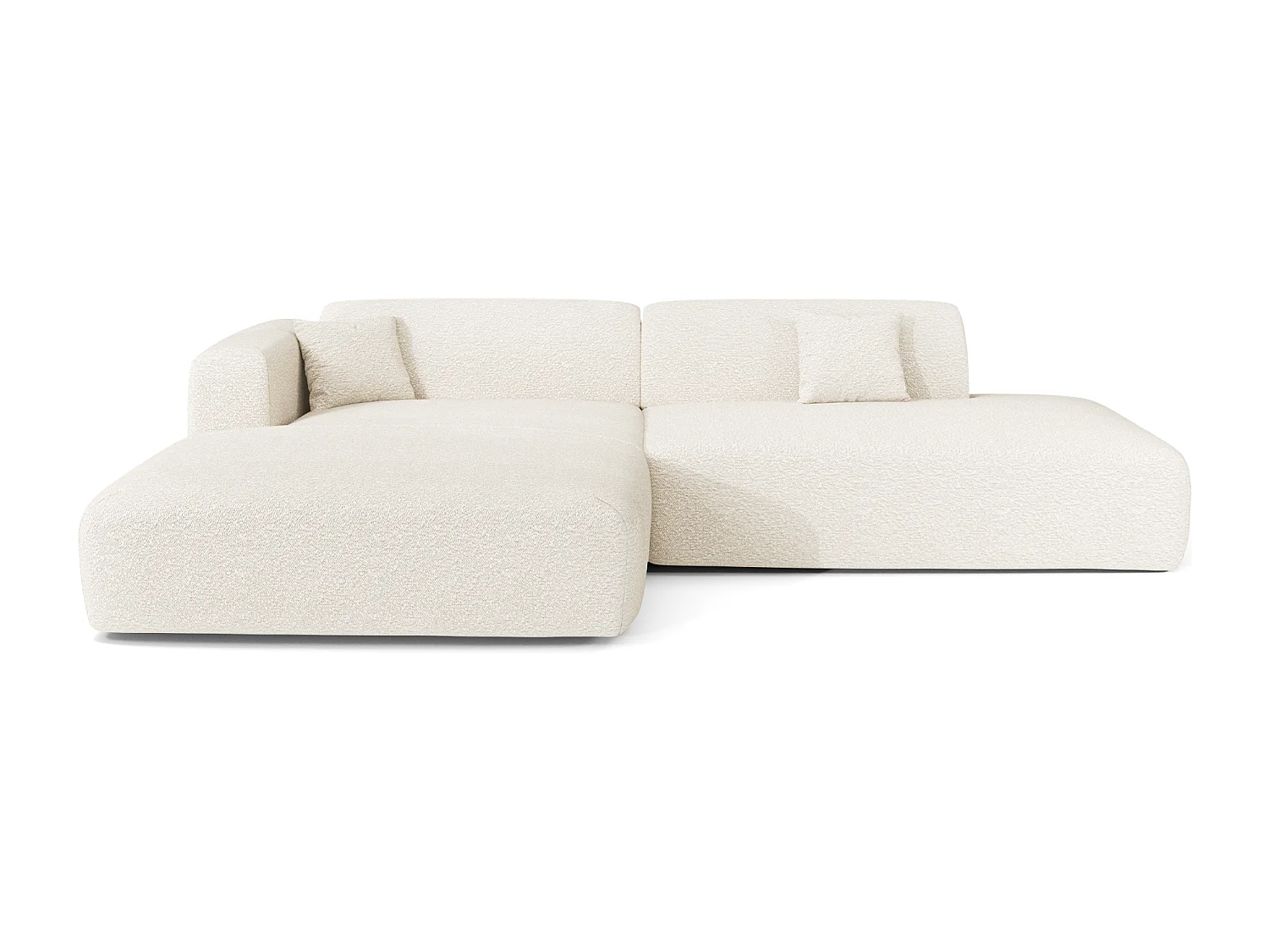 Canapé angle gauche ouvert tissu bouclette crème 5 places MYRA