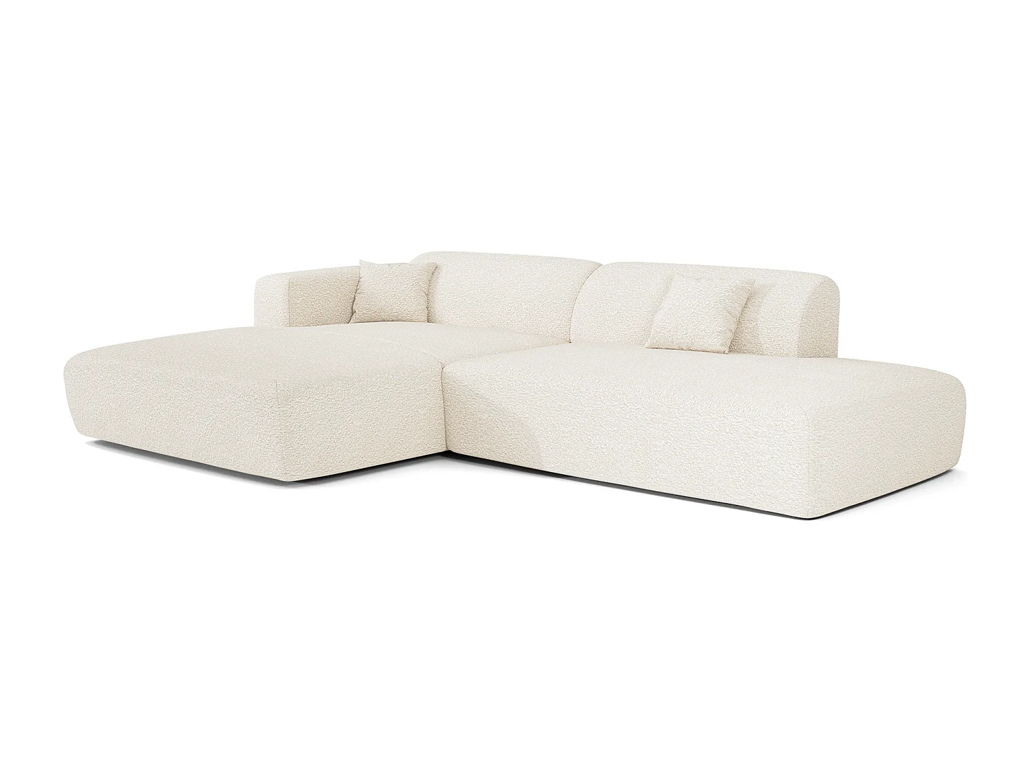 Canapé angle gauche ouvert tissu bouclette crème 5 places MYRA