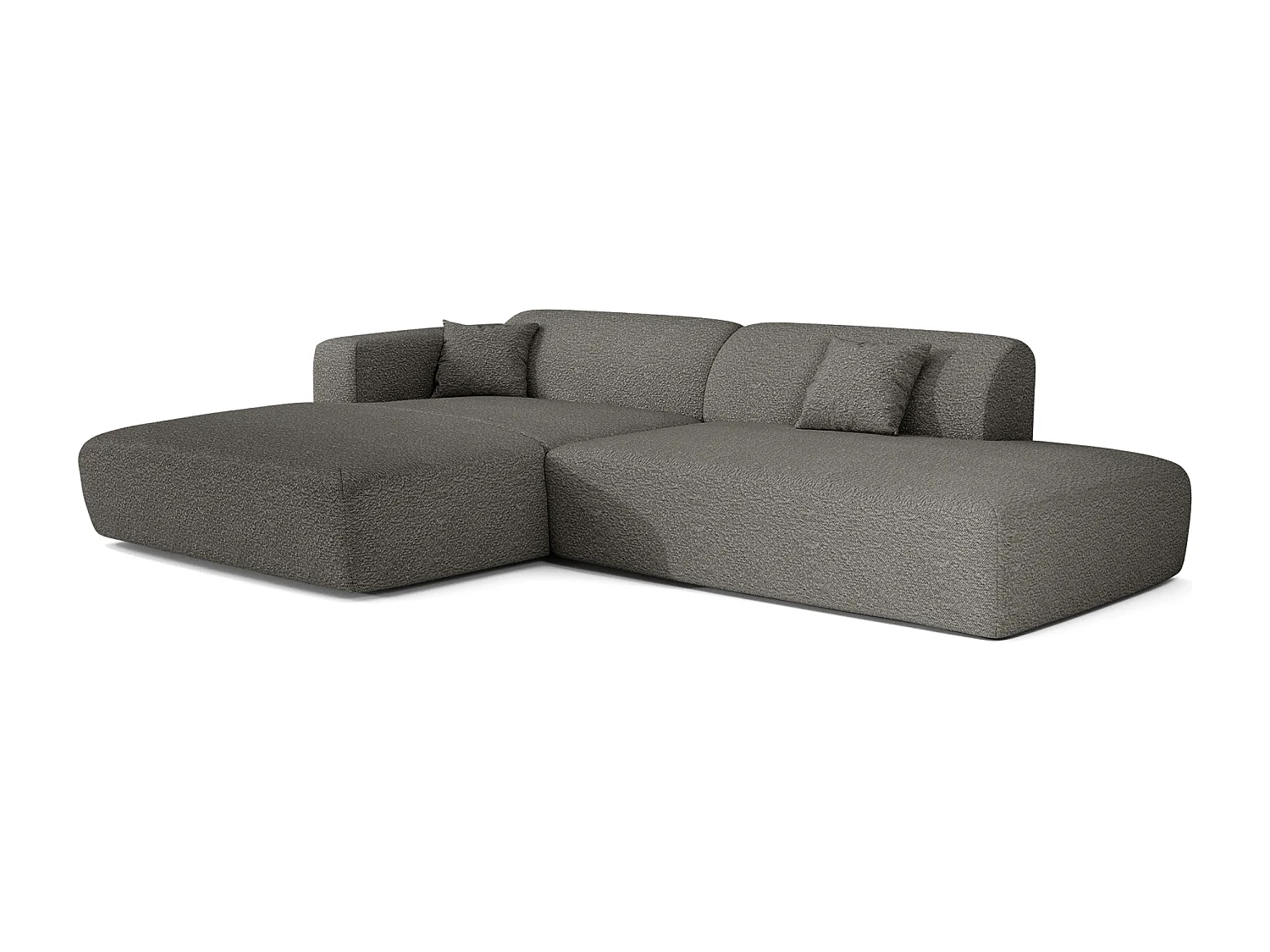 Canapé angle gauche ouvert tissu bouclette gris graphite 5 places MYRA