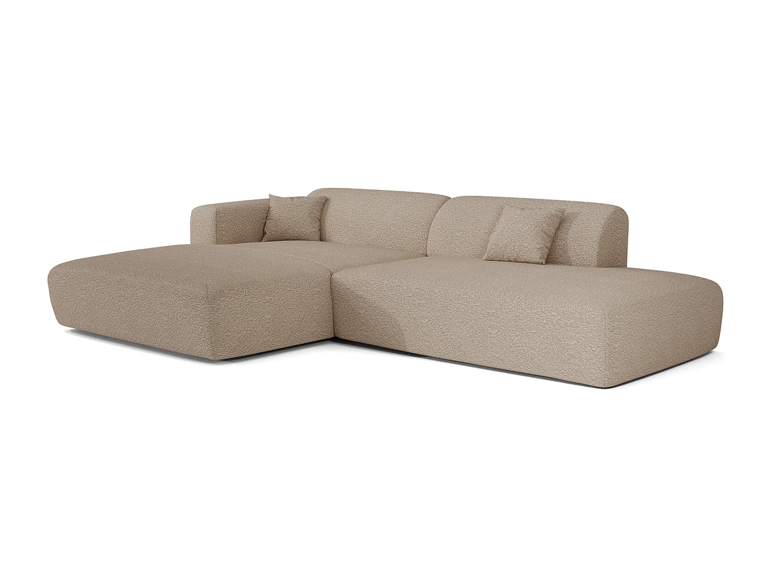 Canapé angle gauche ouvert tissu bouclette taupe 5 places MYRA