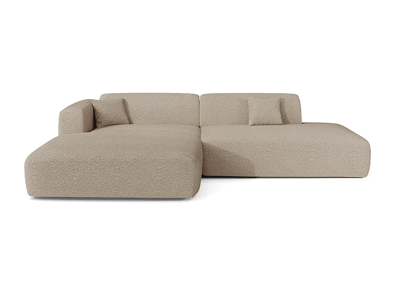 Canapé angle gauche ouvert tissu bouclette taupe 5 places MYRA