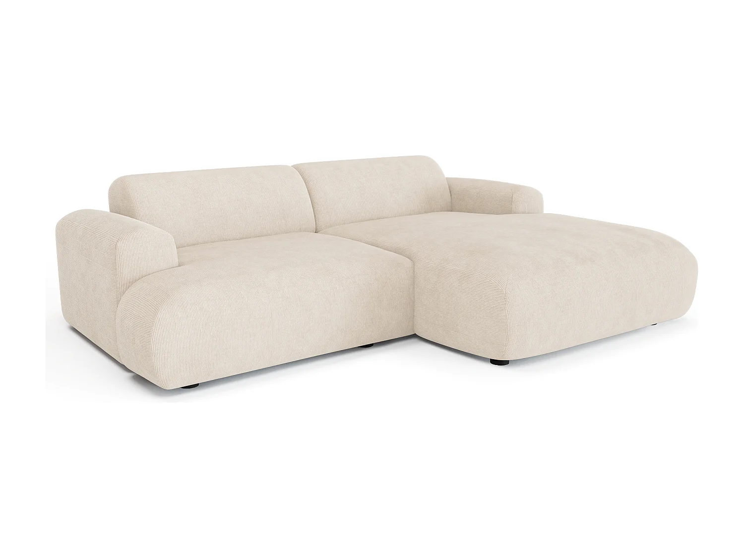 Canapé d'angle droit 4 places velours côtelé crème 266cm MYRA