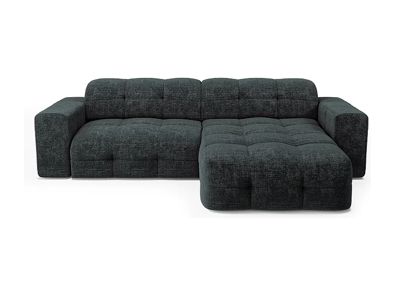 Canapé d'angle droit 5 places velours gaufré gris anthracite MAEL