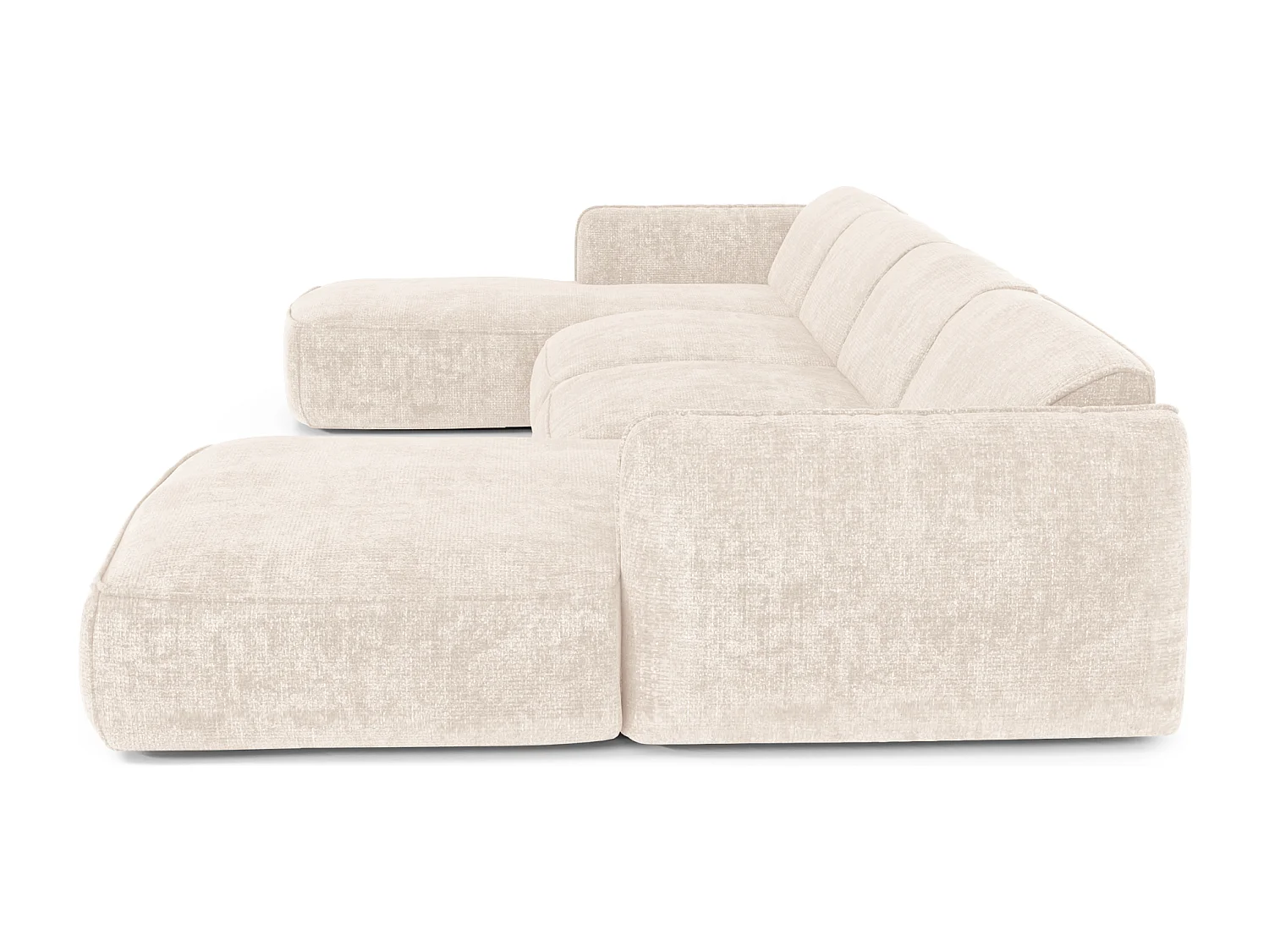 Canapé panoramique 7 places velours tramé crème LIVIA