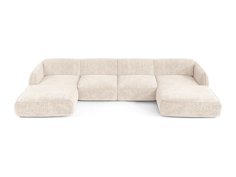 Canapé panoramique 7 places velours tramé crème LIVIA