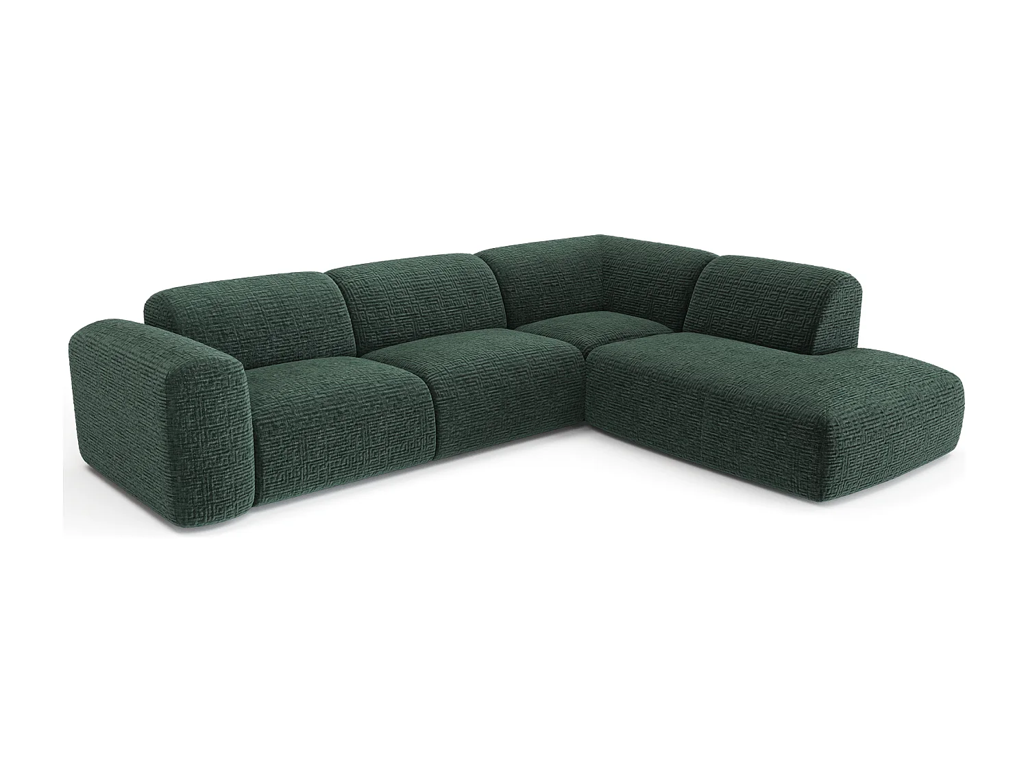 Canapé 5 places grand angle droit velours à motifs vert  MYRA