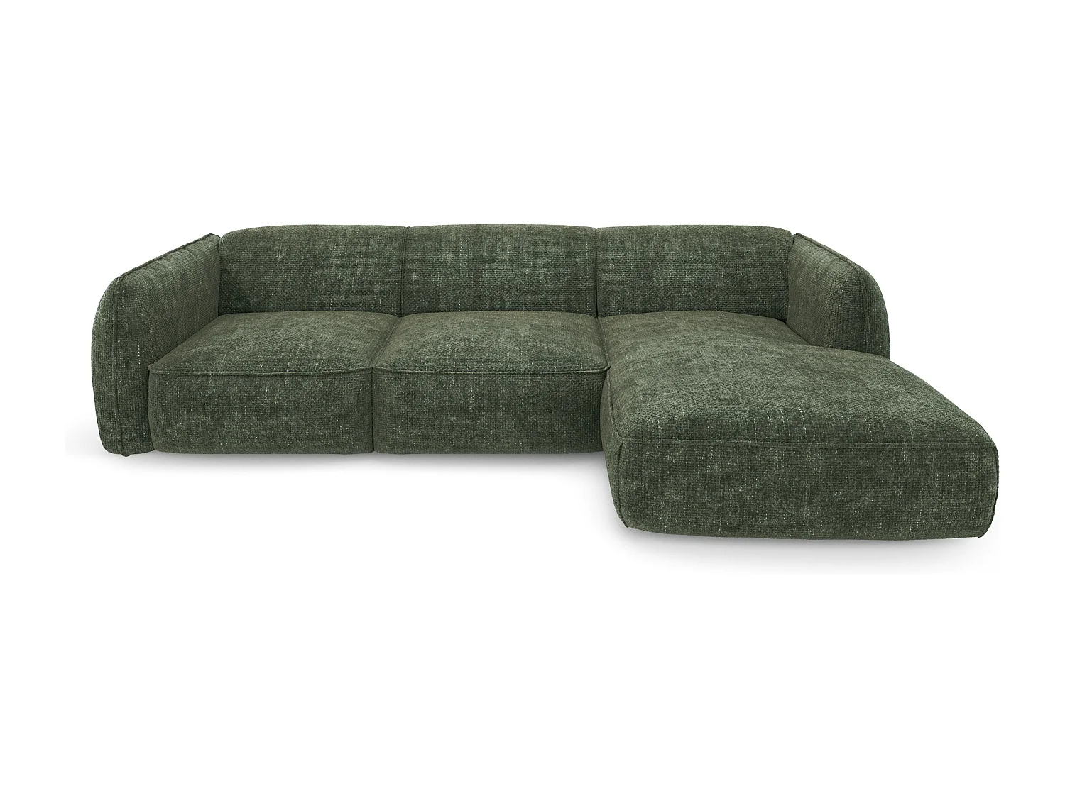 Canapé d'angle droit velours tramé vert olive LIVIA