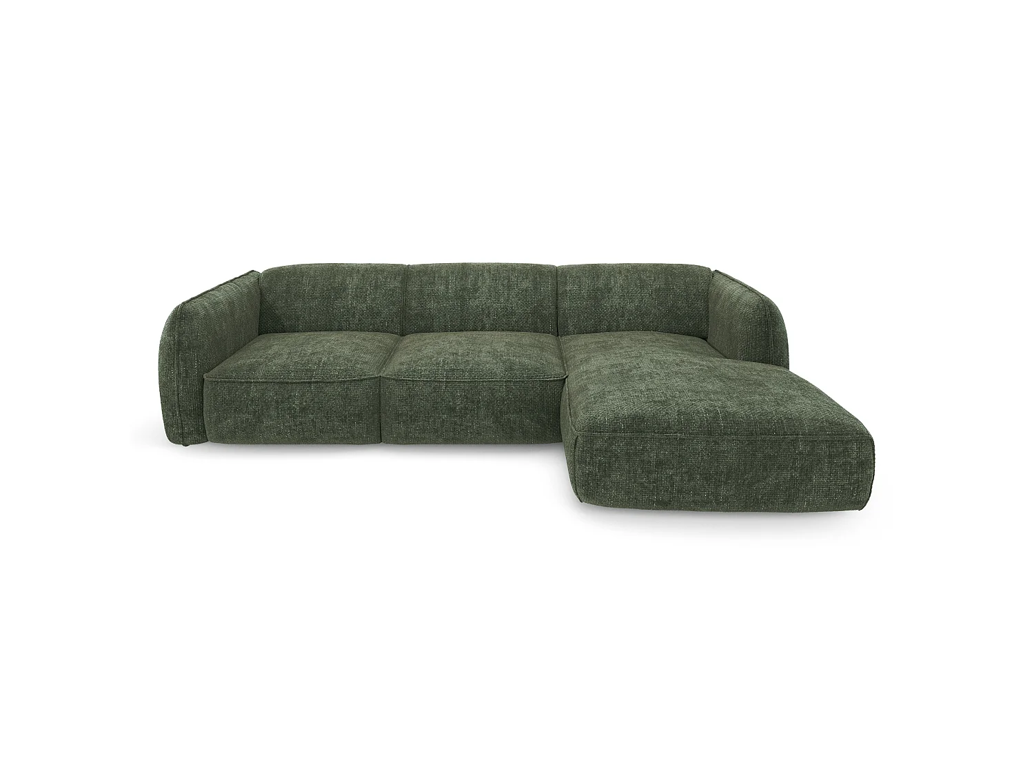 Canapé d'angle droit 5 places en velours vert LIVIA