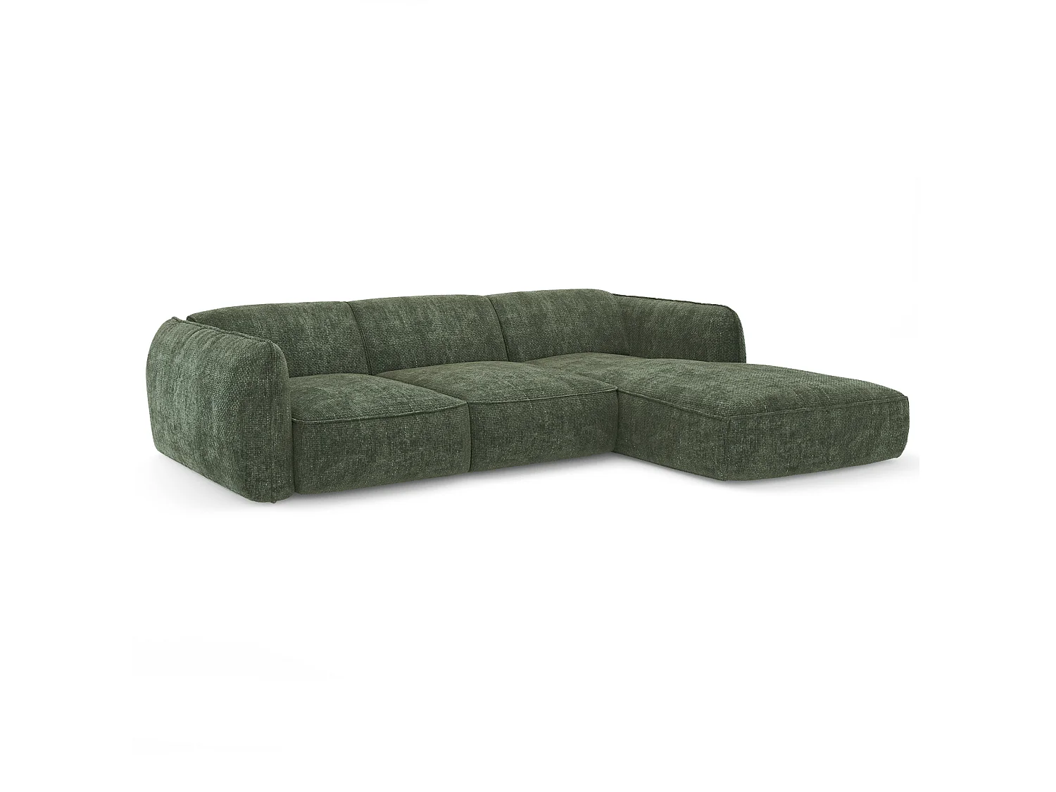 Canapé d'angle droit 5 places en velours vert LIVIA