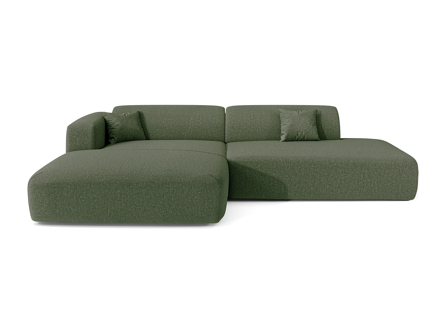 Canapé angle gauche ouvert 5 places MYRA en tissu tramé vert olive