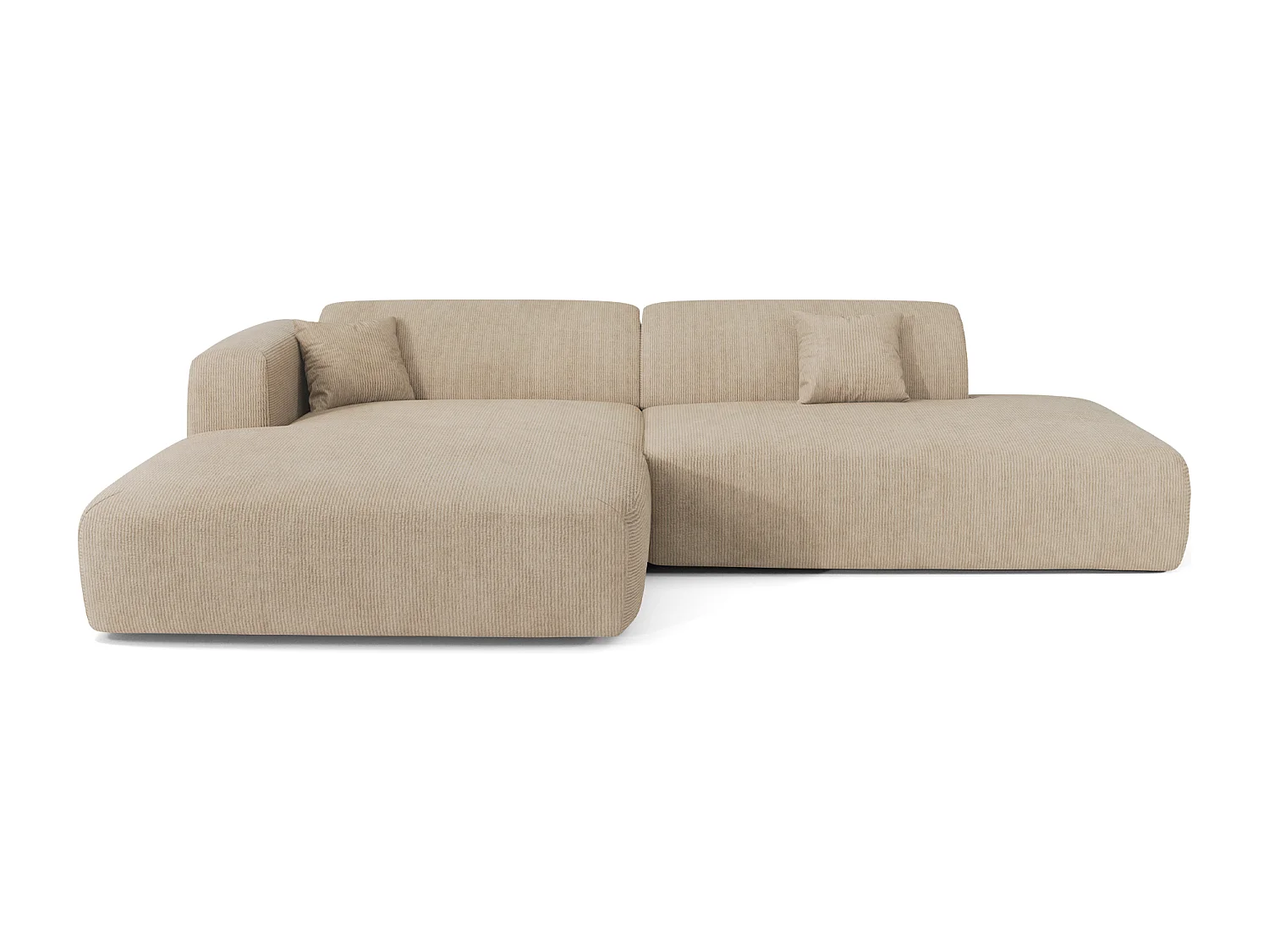 Canapé angle gauche ouvert velours côtelé beige 5 places MYRA