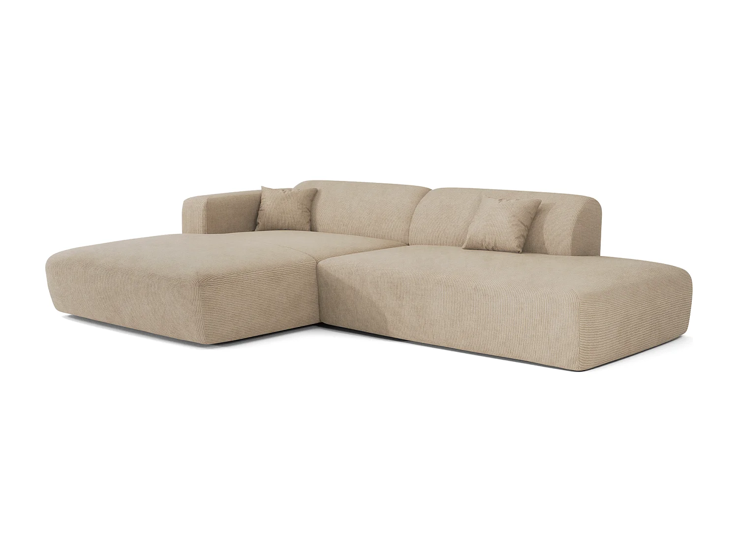 Canapé d'angle gauche 5 places en velours côtelé beige MYRA