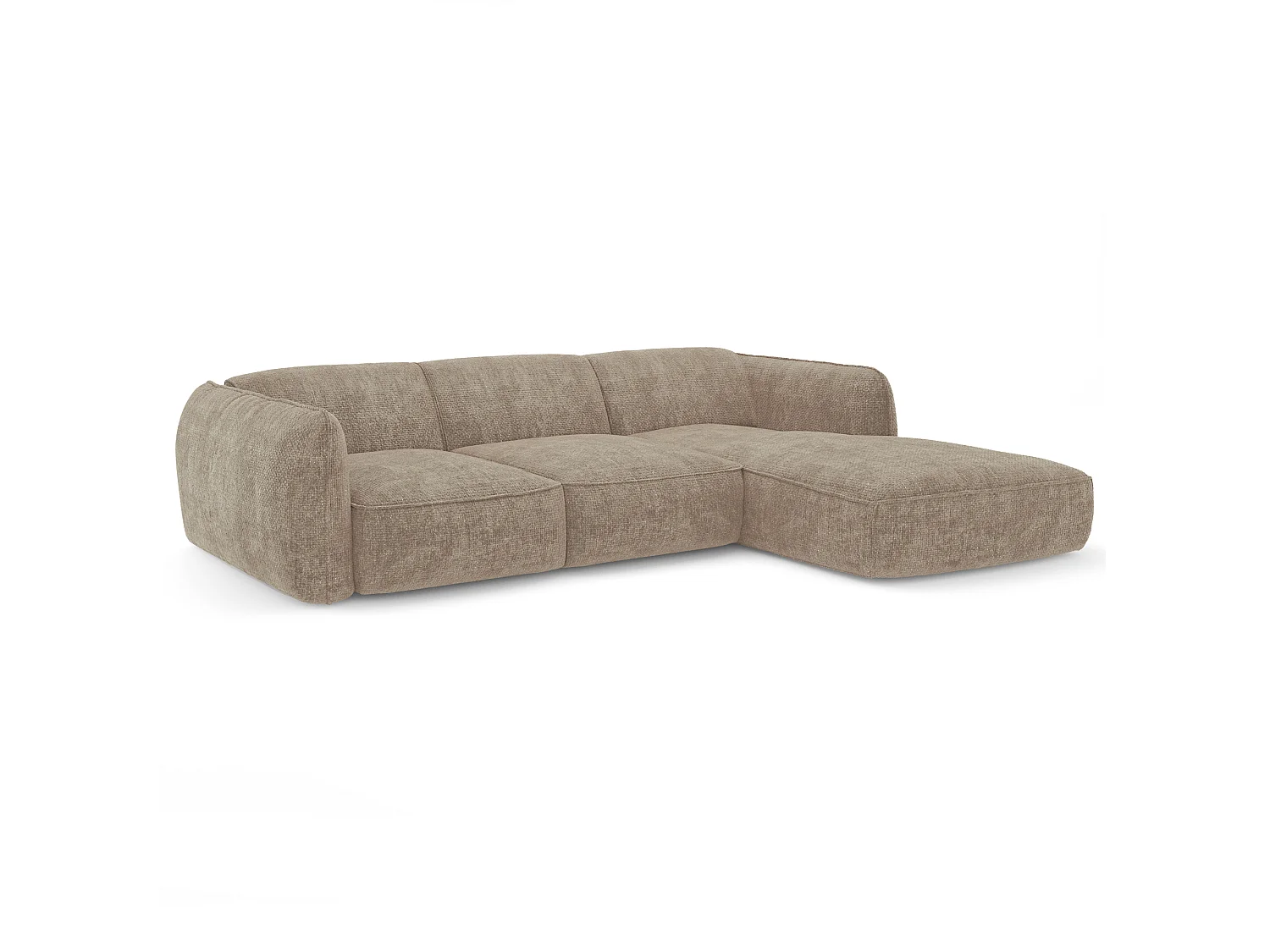 Canapé d'angle droit 5 places en velours taupe LIVIA