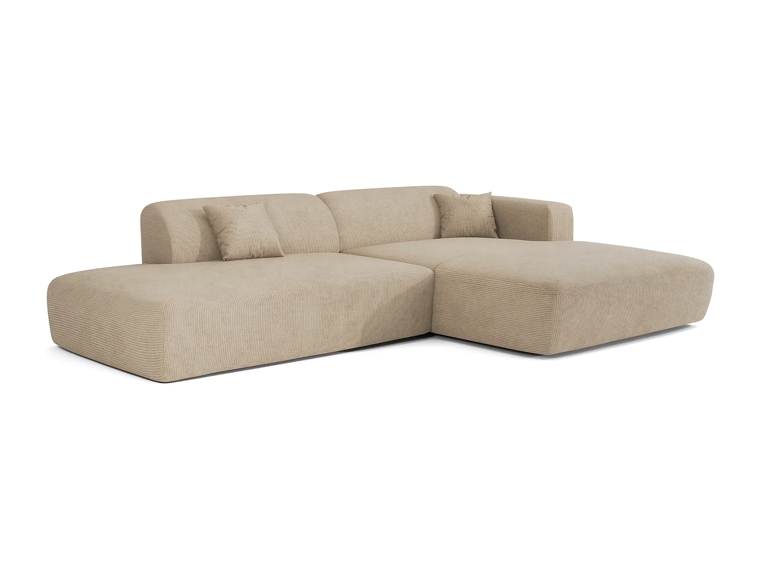 Canapé angle droit ouvert velours côtelé beige 5 places MYRA