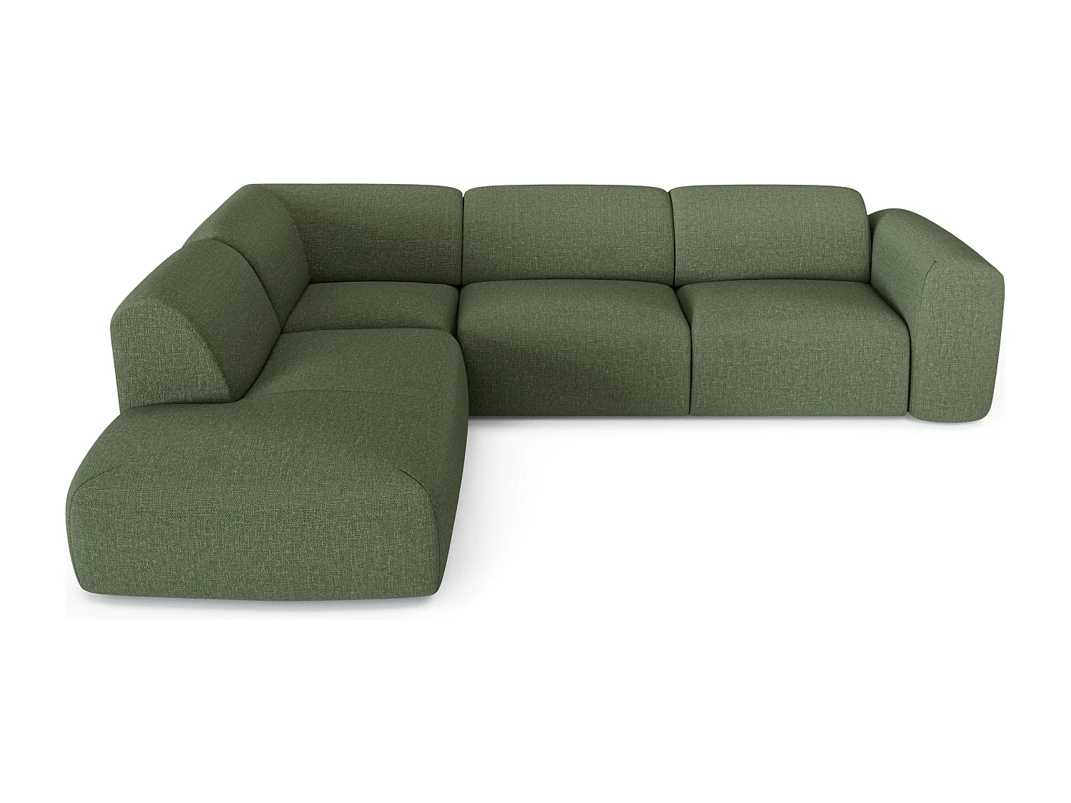 Canapé grand angle gauche 5 places tissu tramé vert olive MYRA