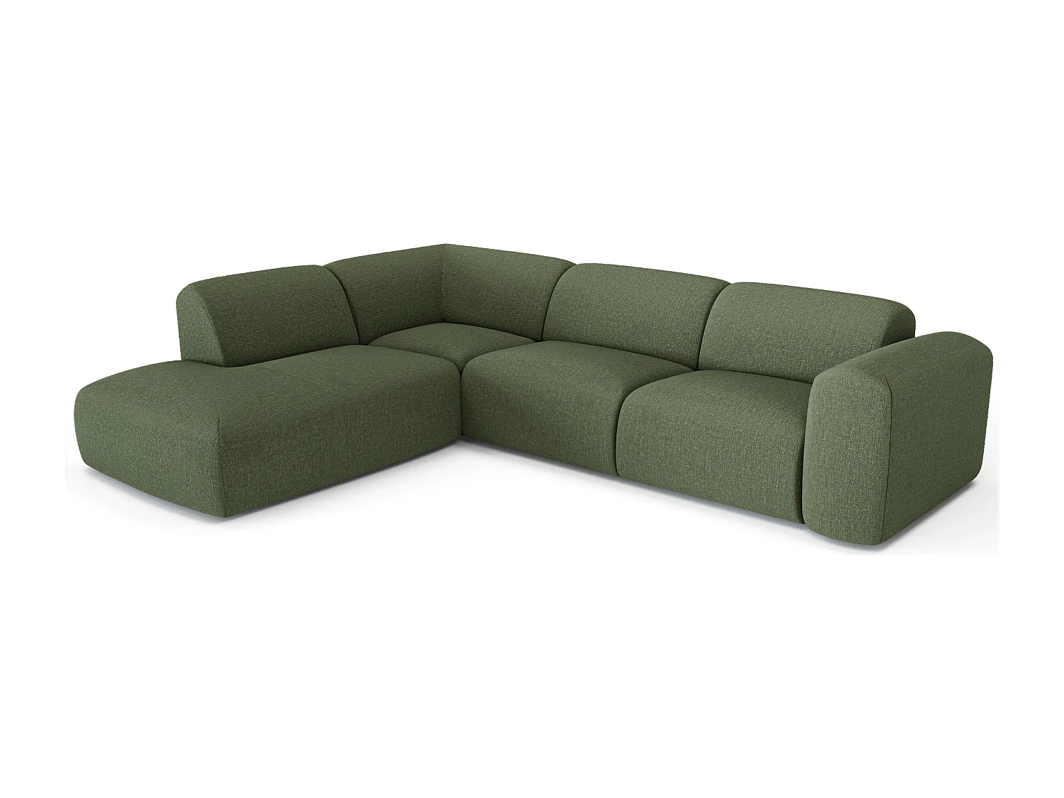 Canapé grand angle gauche 5 places tissu tramé vert olive MYRA