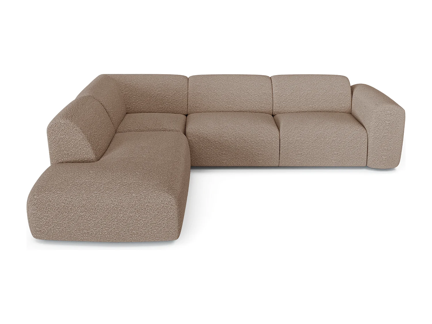 Canapé grand angle gauche MYRA 5 places en tissu bouclette taupe