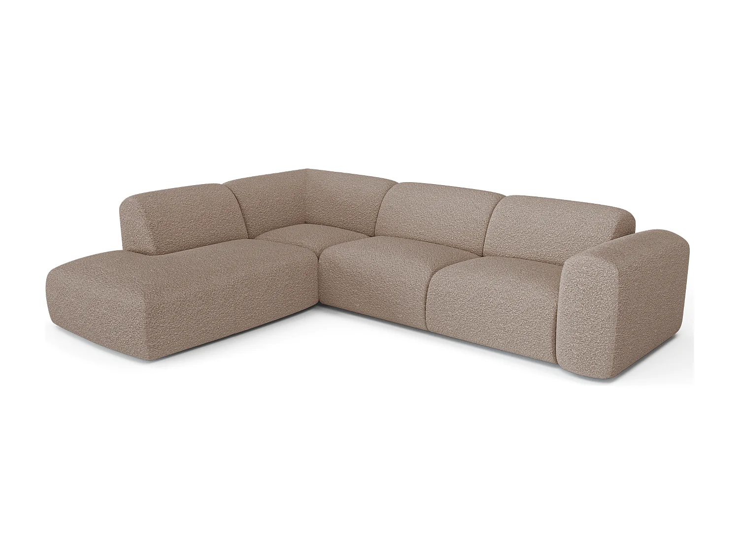 Canapé grand angle gauche MYRA 5 places en tissu bouclette taupe