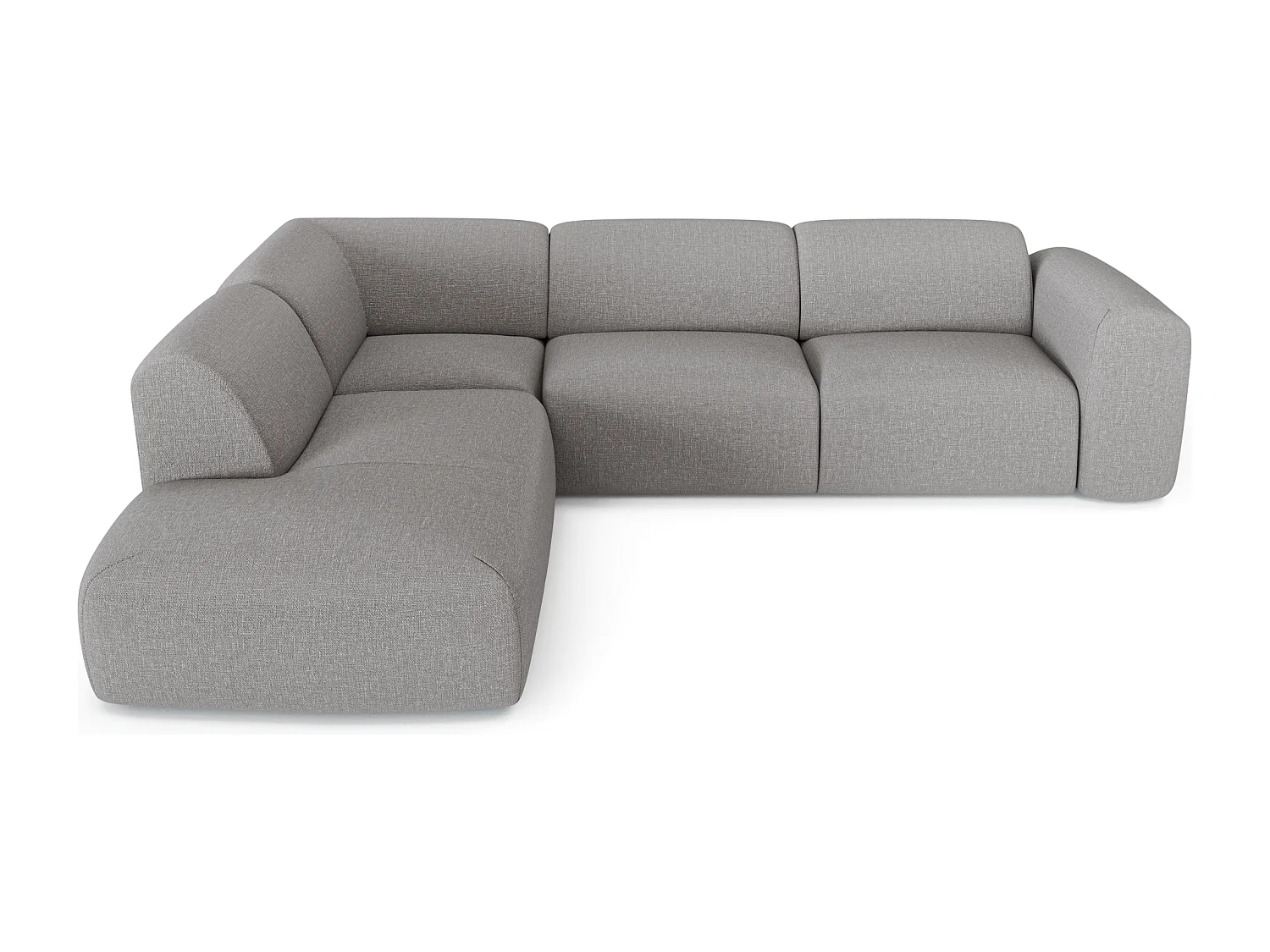 Canapé grand angle gauche 5 places tissu tramé gris clair MYRA