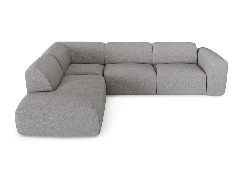 Canapé grand angle gauche 5 places tissu tramé gris clair MYRA