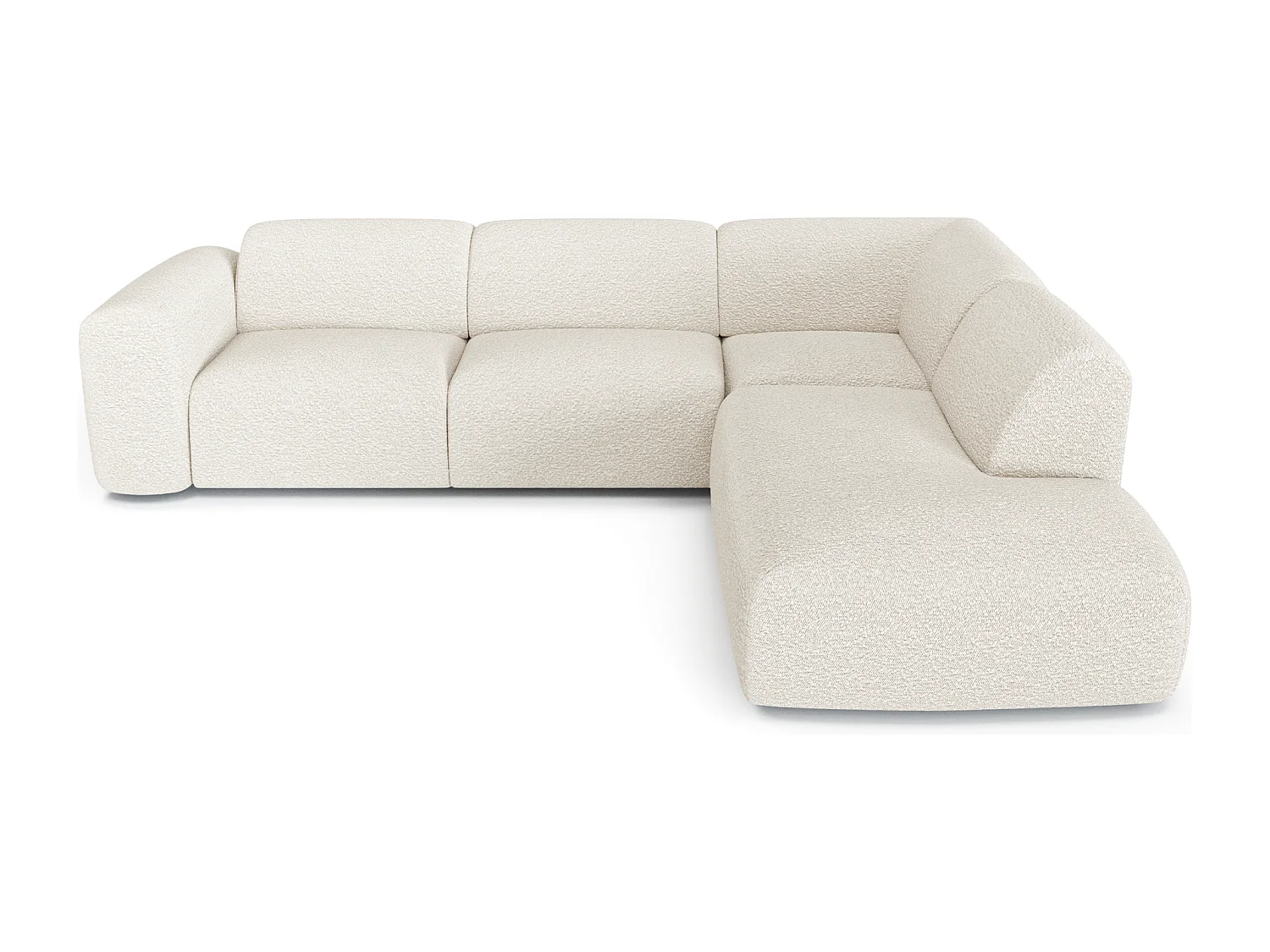 Canapé grand angle droit  5 places MYRA en tissu bouclette crème