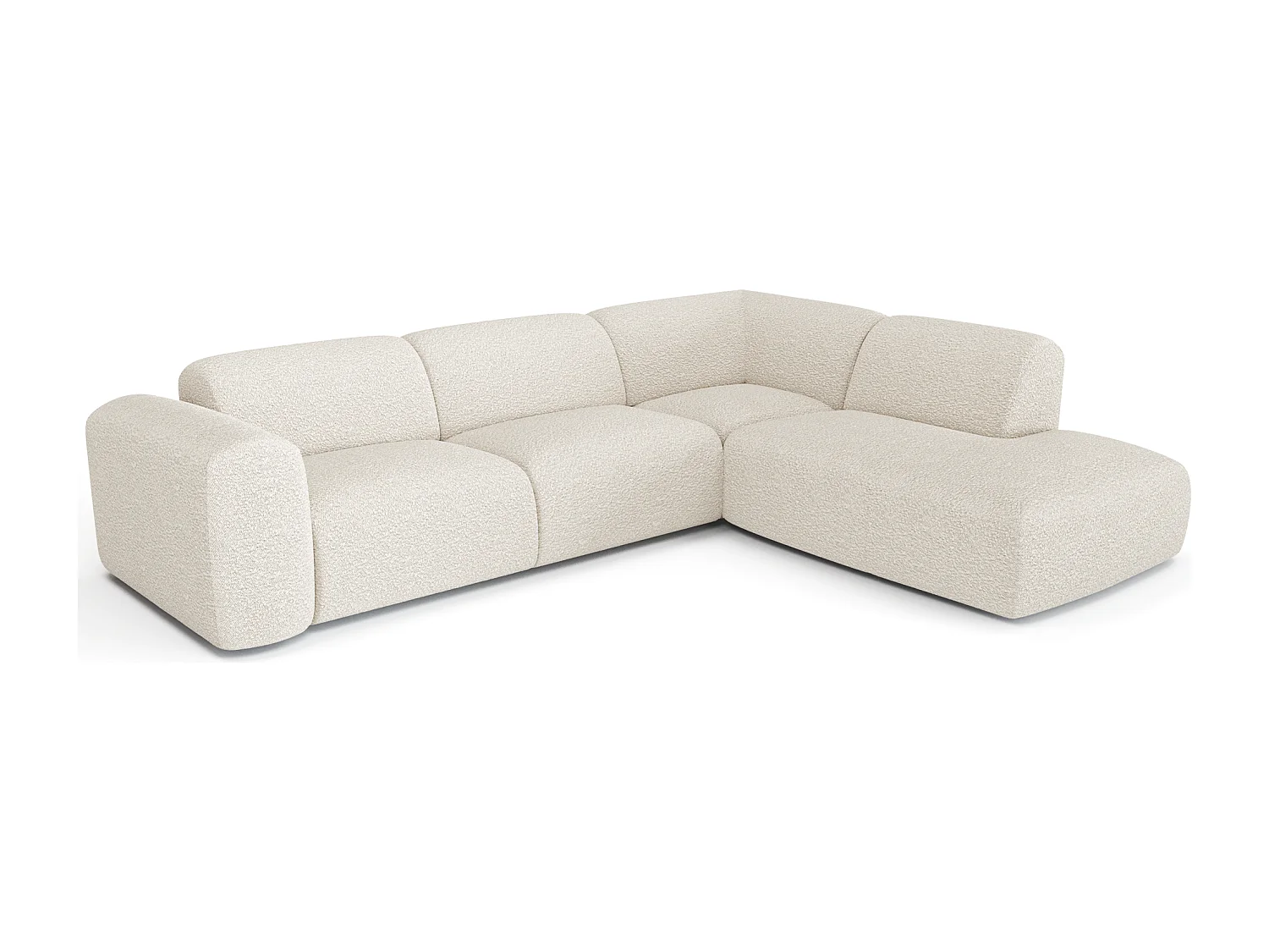 Canapé grand angle droit  5 places MYRA en tissu bouclette crème
