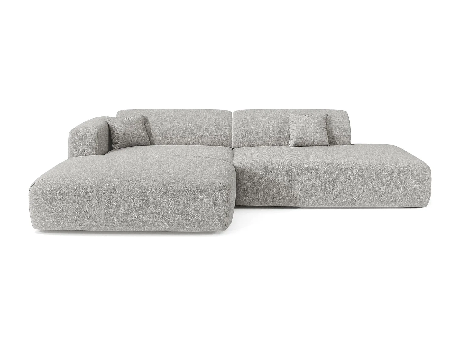 Canapé angle gauche ouvert 5 places MYRA en tissu tramé gris clair
