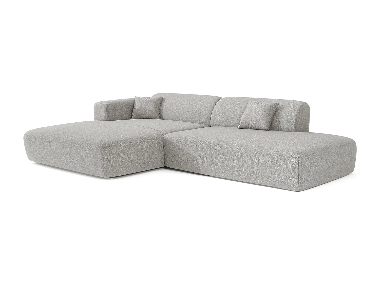 Canapé angle gauche ouvert 5 places MYRA en tissu tramé gris clair