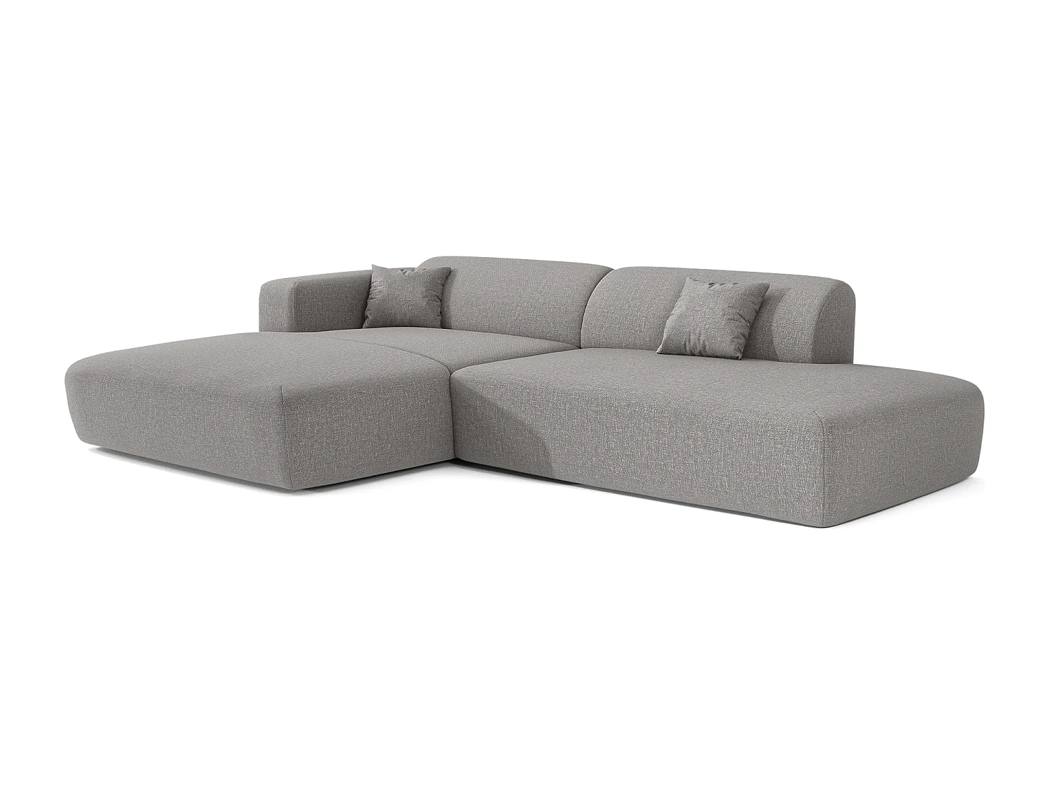 Canapé angle gauche ouvert tissu tramé gris clair 5 places MYRA